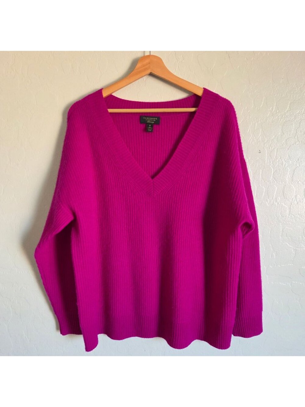 Charter Club Luxury 100% Cashmere Knit V-Neck Sweater Fuchsia Pink Women's 2X